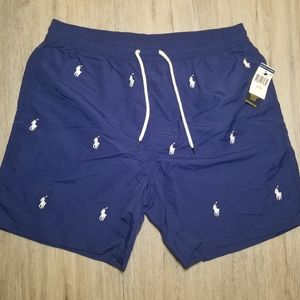 Polo Ralph Lauren Trunks Swim Shorts Men Horse Logo All Over Blue White Size XL